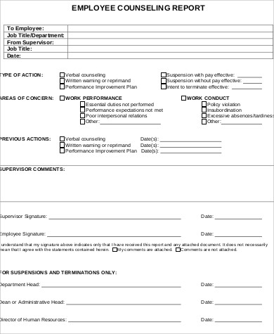 employee counseling report form