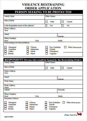 restraining order application form
