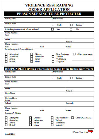 restraining application aashe 1637