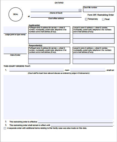 blank restraining order form sample
