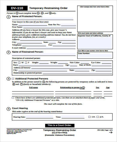 free 7 sample restraining order forms in ms word  pdf
