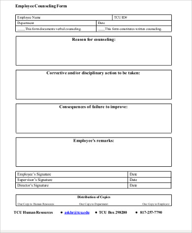 sample employee counseling form