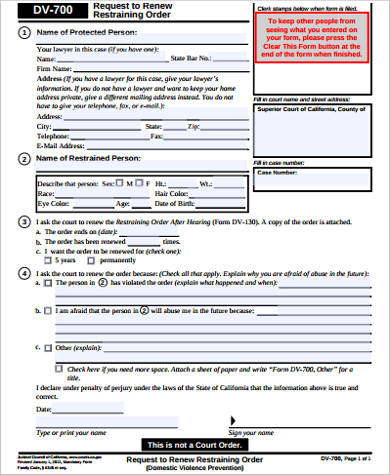 FREE 7+ Sample Restraining Order Forms in MS Word | PDF