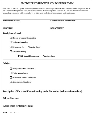 employee corrective counseling form