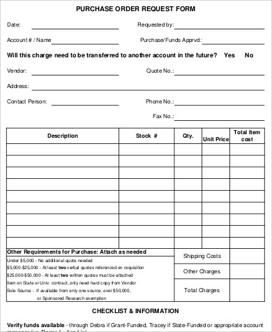 Blank Purchase Order Form