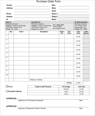sample purchase order form