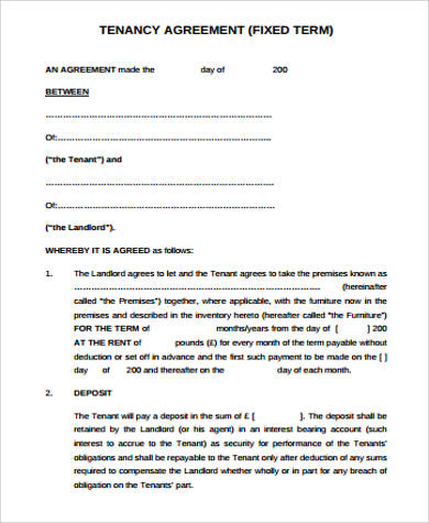 fixed term tenancy agreement example