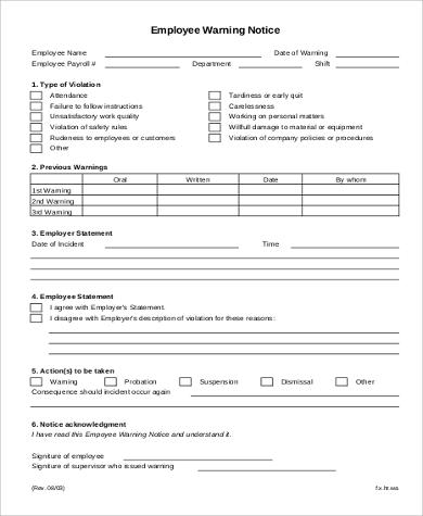 generic employee warning form pdf