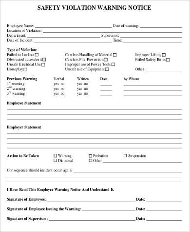 Sample Employee Warning Form - 9+ Examples in Word, PDF