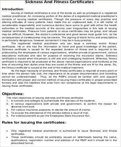 medical certificate format for sick leave