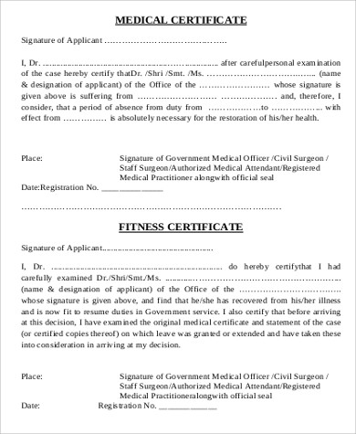 Medical fitness certificate