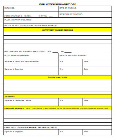 employee warning record form
