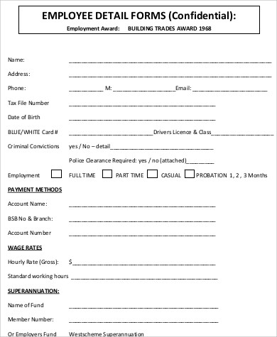 confidential employee details form