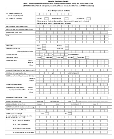 regular employee details form