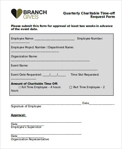 charitable request time off form