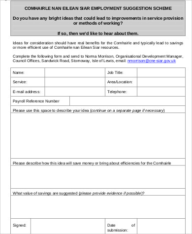 employee suggestion scheme form