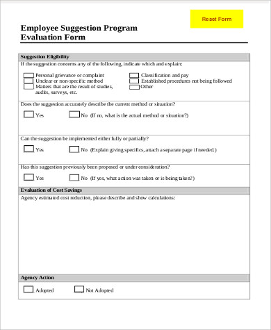 employee suggestion evaluation form