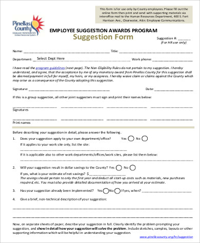 employee suggestion program form