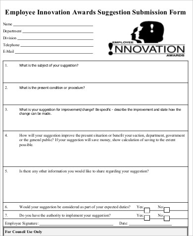 employee awards suggestion submission form