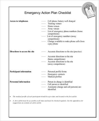 emergency action plan checklist