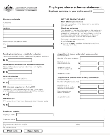 employee share scheme statement form
