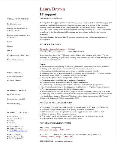 it support resume sample
