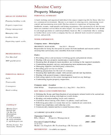 property management experience resume