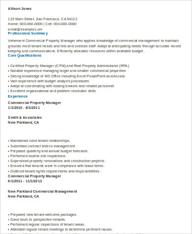 commercial property management resume