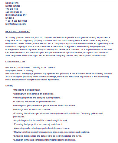 templates free resume download property manager