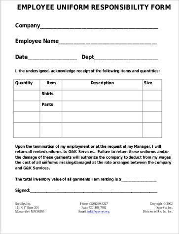 FREE 8  Sample Employee Uniform Forms in MS Word PDF