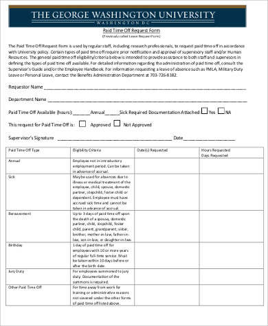 request for paid time off form