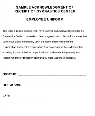 employee uniform letter form