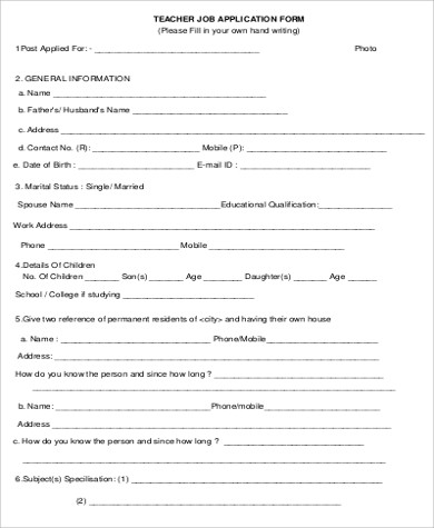 FREE 6+ Sample Standard Job Application Forms in MS Word | PDF