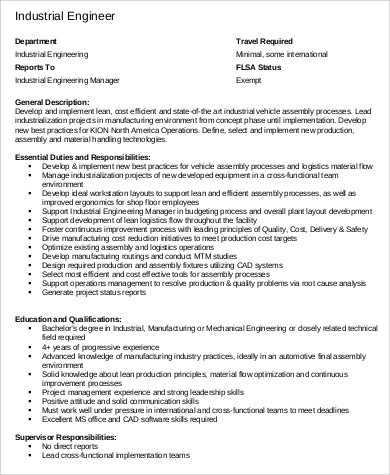 Industrial sales engineer job description