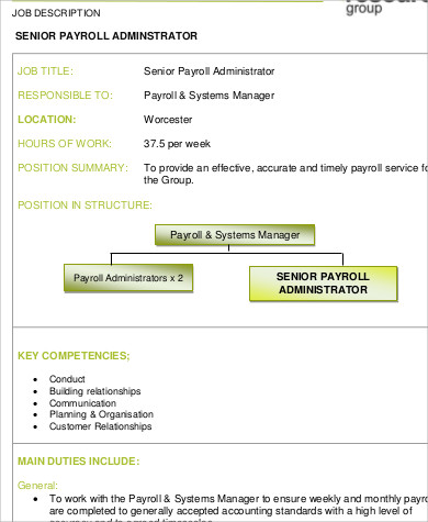 senior payroll administrator job description