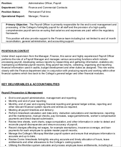 payroll administrator officer job description format