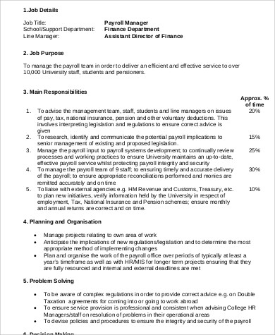 payroll tax manager job description example