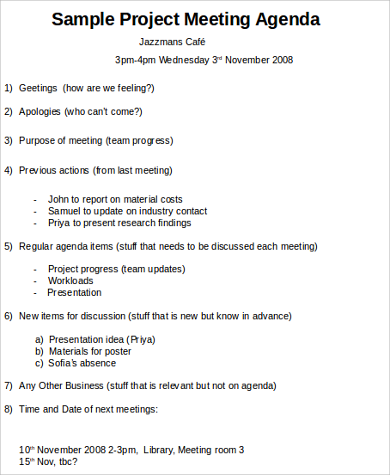 FREE 6  Team Meeting Agenda Samples in PDF MS Word