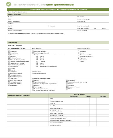 medical summary and emergency care plan