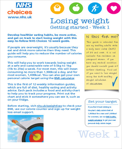 weekly exercise plan for weight loss sample