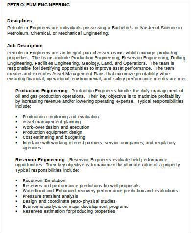 FREE 6 Petroleum Engineer Job Description Samplesin MS Word PDF   Petroleum Engineer Job Description 