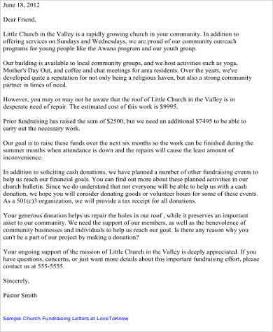 sample church fundraising letter