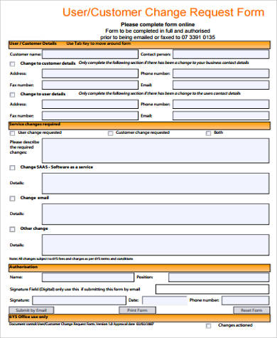 customer change request form example