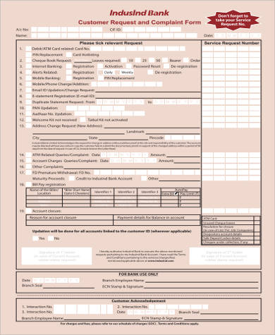 customer request and complaint form