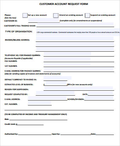 customer account request form