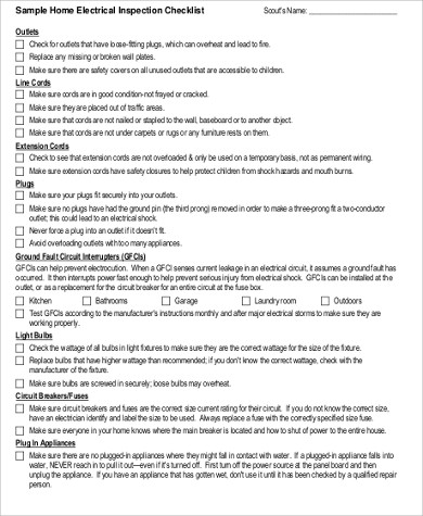 electrical home checklist inspection form