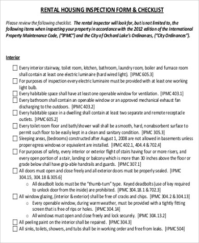 rental home inspection form pdf