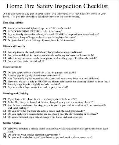 sample home fire inspection form