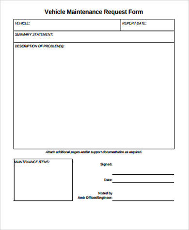 maintenance request form sample vehicle forms pdf word ms