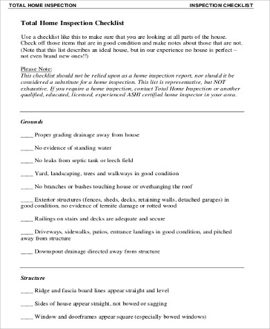 home inspection checklist form